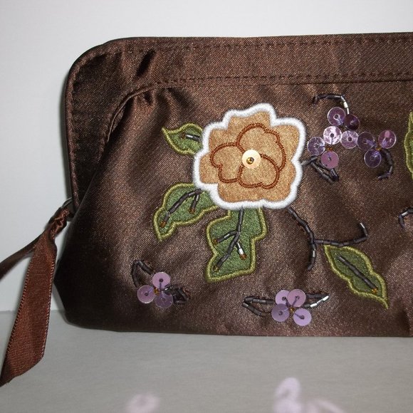 Vintage Avon Clutch Purse Brown Purple Green Flower Cottagecore Style Bag B14 - Picture 4 of 8